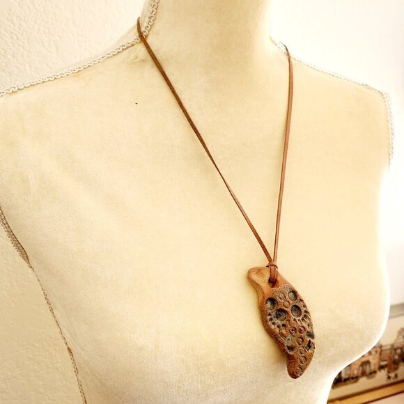 Aboriginal Spirit Pottery Mook Mook Handmade Clay Pendant Leather Strap Necklace - Picture 2 of 9